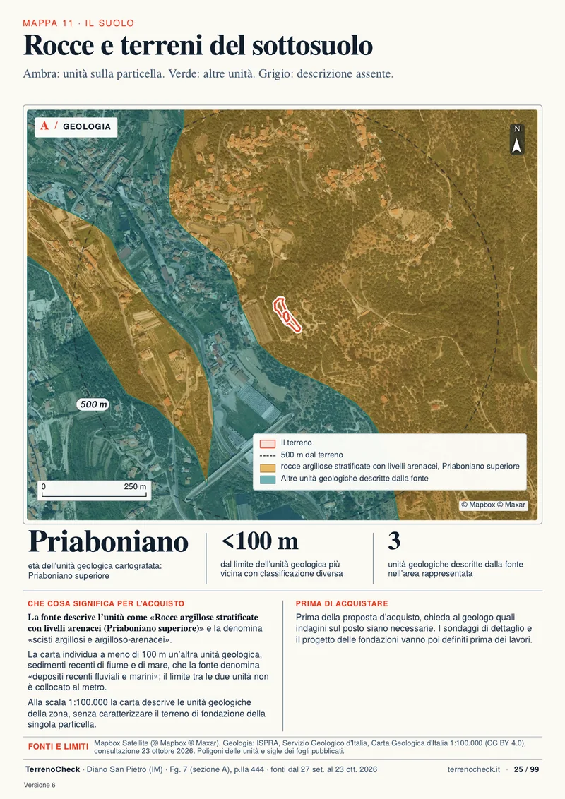 Pagina 25: geologia nazionale sotto la particella 444, senza indagini di fondazione