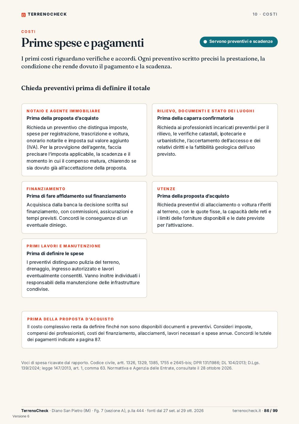 Pagina 86: Prime spese e pagamenti