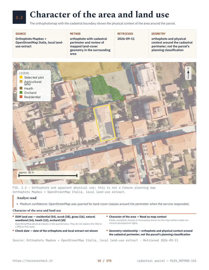 Real report page showing the mapped context around the parcel