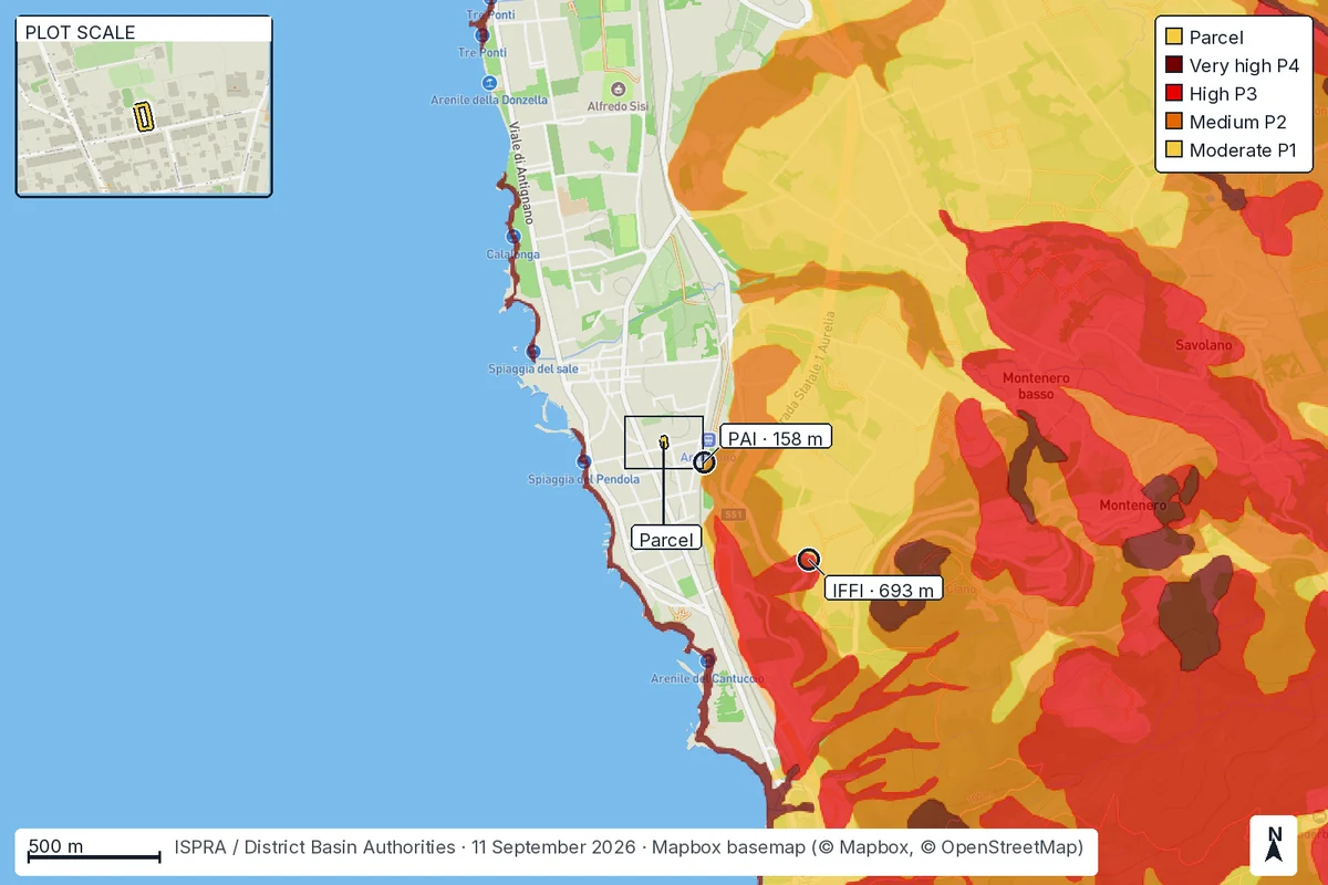 Map of Livorno: areas exposed to landslides.