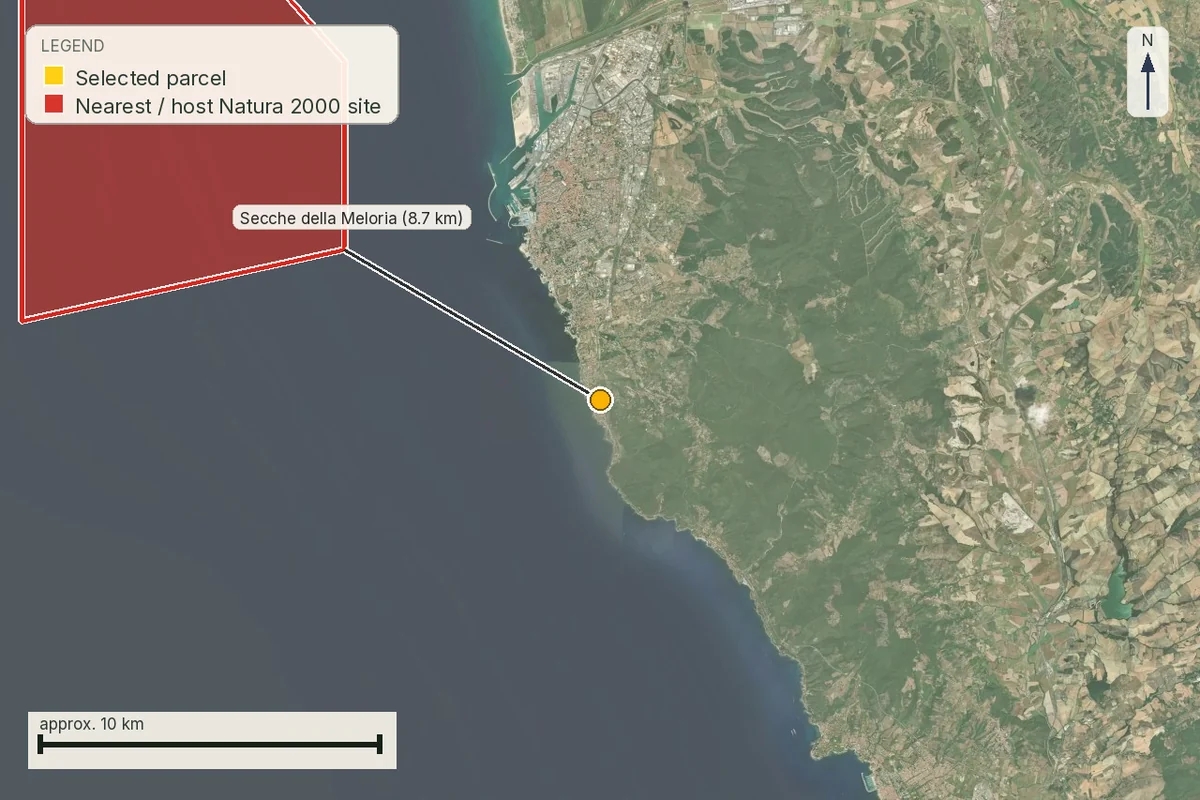 Map of Livorno: protected natural areas nearby.
