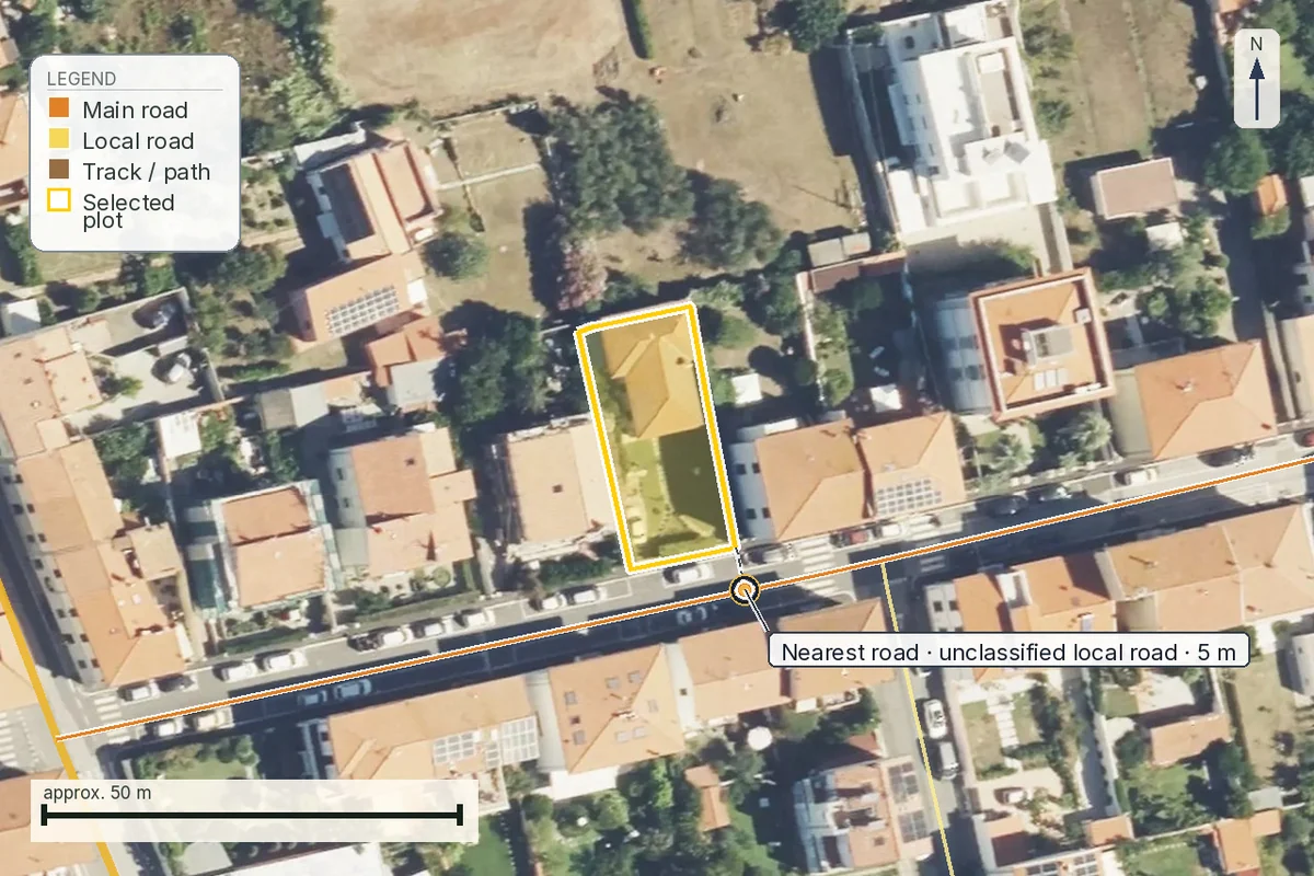 Map of Livorno: the nearest road to the boundary.