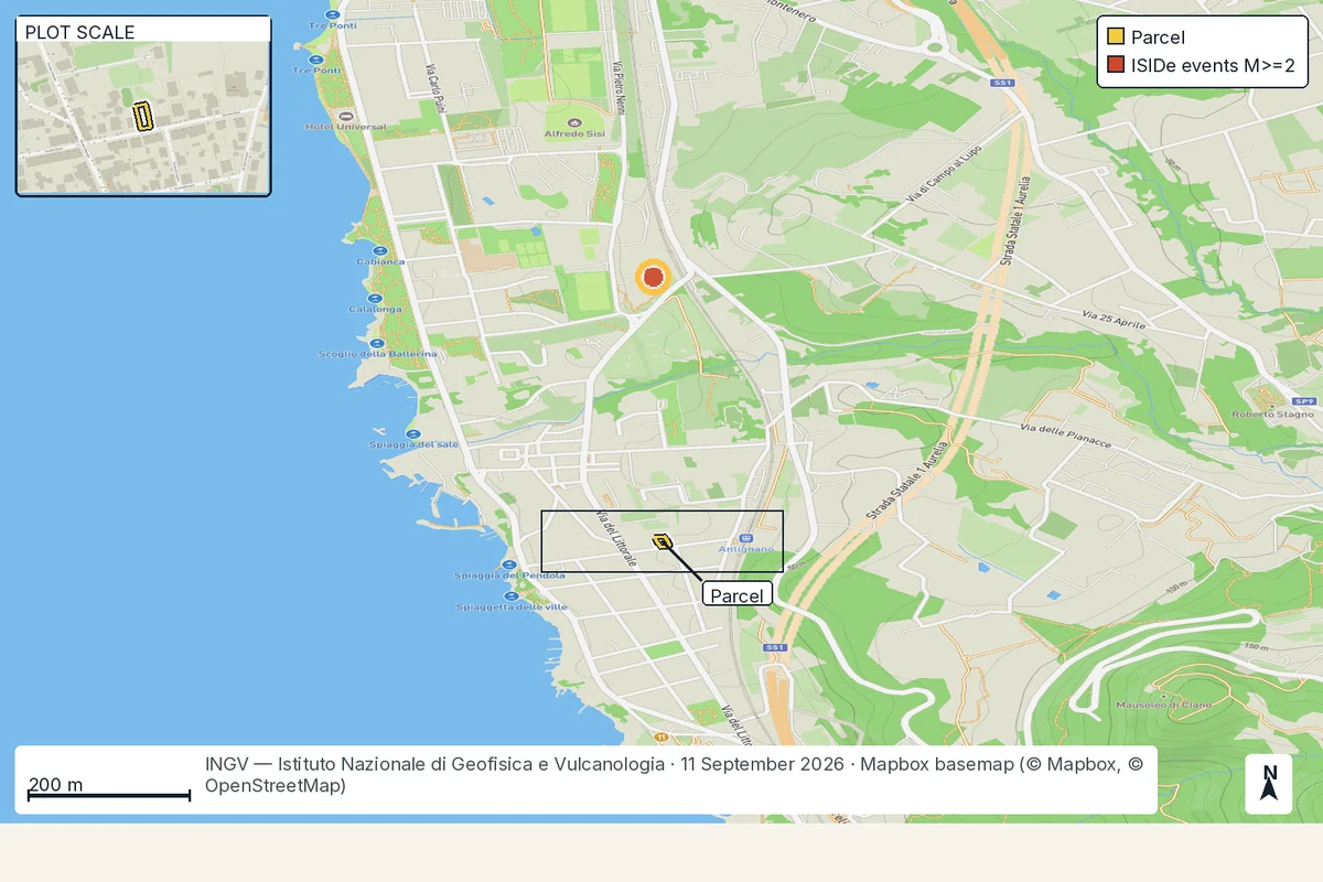 Map of Livorno: recorded earthquakes nearby.